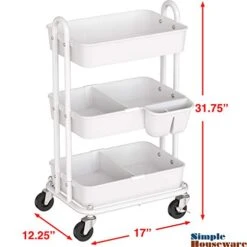 Simple Houseware 3-Tier Kitchen Cart Multifunctional Rolling Utility Cart With 2 Dividers And Hanging Bucket, White -Songmics Furniture Shop 411MlgX88nL