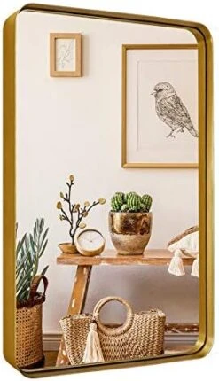 24"x36" Black Bathroom Mirror, Upgrade Metal Frame Wall Mounted With Rounded Corner For Entryways, Living Rooms -Songmics Furniture Shop 411OzkRY1nL. AC