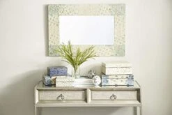 Deco 79 Mother Of Pearl Handmade Mosaic Wall Mirror With Blue Corners, 24" X 1" X 36", Cream