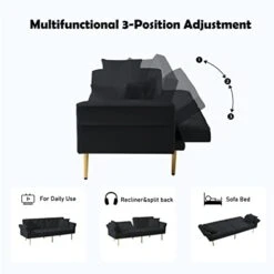 DHHU Futon, 83.4" Modern Convertible Velvet Sofas Bed With Adjustable Backrest And 2 Pillows-Perfect For Small Spaces And Versatile Use (Black) -Songmics Furniture Shop 411PgPJvzVL