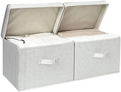 StorageWorks Decorative Storage Boxes, Storage Basket With Lid And Handles, Mixing Of Beige, White & Ivory, Large, 2-Pack 5 StorageWorks Decorative Storage Boxes, Storage Basket With Lid And Handles, Mixing Of Beige, White & Ivory, Large, 2-Pack - Image 5