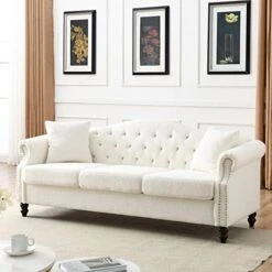 Homtique Sofa Set For Living Room 2 Piece, Modern Velvet Loveseat Sofa Set Upholstered Button Tufted Nailhead Trimming Rolled Arm And Metal Legs, Velvet Sofa Couch With 4 Pillows For Home (Beige) -Songmics Furniture Shop 411UbOisSL. AC