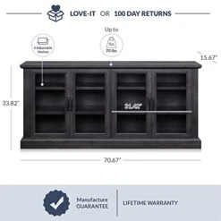 BELLEZE 70 Inch Sideboard Buffet Cabinet, Entertainment Center With Storage, Glass Display Cabinet With Adjustable Shelves Console Table Storage Cabinet For Living Room, Dining Room, Rustic Gray -Songmics Furniture Shop 411UkNX72oL