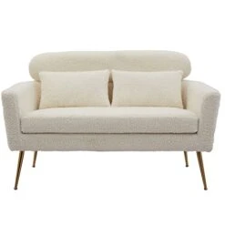 Betoko 51‘’ Loveseat Sofa Small Couch Two Seat Mid Century Modern Sofa With 2 Throw Pillows And Gold Metal Legs For Small Space Office Studio Apartments Bedroom,Ivory 18 Betoko 51‘’ Loveseat Sofa Small Couch Two Seat Mid Century Modern Sofa With 2 Throw Pillows And Gold Metal Legs For Small Space Office Studio Apartments Bedroom,Ivory -Songmics Furniture Shop 411VHt1XAsL