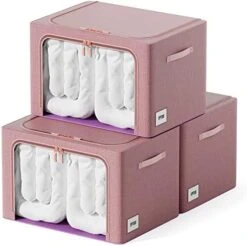 3 Pack Clothes Storage Box - Oxford Foldable Stackable Container Organizer Set For Clothing Fabric Frame Storage Bin Bags With Clear Window And Double Handles (66L, Red) -Songmics Furniture Shop 411Vz7vCs2L. AC