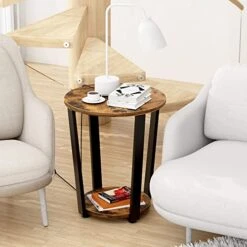EKNITEY Wood Round End Table - 19.7" Dia. Side Table With Storage Small Table With Sturdy Metal Frame For Living Room Bedroom Couch Snack And Sofa 2-Tier 9 EKNITEY Wood Round End Table - 19.7" Dia. Side Table With Storage Small Table With Sturdy Metal Frame For Living Room Bedroom Couch Snack And Sofa 2-Tier -Songmics Furniture Shop 411WnT1mnpL