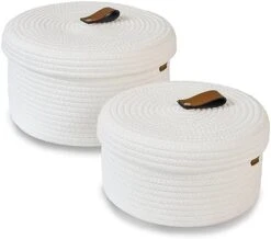 DENJA & CO Round Baskets With Lids - Set Of 2 Decorative Baskets With Lids For Organizing - Cotton Rope Lidded Baskets With Genuine Leather Tabs - Storage Baskets With Lids -Songmics Furniture Shop 411WuwAyFIL. AC