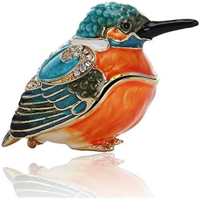 Hand Painted Trinket Box Decoration, Enameled Mini Metal Hinged Jewelry Box With Crystals, Rings Earrings Necklace Storage, Home Decor Crafts, Unique Animal Figurine Collectible Gift (Kingfisher) 8 Hand Painted Trinket Box Decoration, Enameled Mini Metal Hinged Jewelry Box With Crystals, Rings Earrings Necklace Storage, Home Decor Crafts, Unique Animal Figurine Collectible Gift (Kingfisher) - Image 8