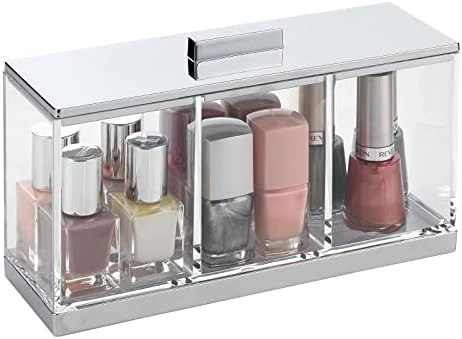 MDesign Cosmetic Divided Organizer Storage Canister Box With 3 Sections And Lid For Bathroom Vanity Countertop - Holder For Cotton Swabs, Perfume, Lipstick - Lumiere Collection - Clear/White 6 MDesign Cosmetic Divided Organizer Storage Canister Box With 3 Sections And Lid For Bathroom Vanity Countertop - Holder For Cotton Swabs, Perfume, Lipstick - Lumiere Collection - Clear/White - Image 6