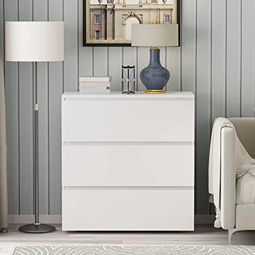 Homsee Modern 3-Drawer Dresser Chest, Wooden Dresser Tower With Wide Storage Space, Dresser Closet For Nursery Living Room Bedroom Hallway (White) 2 Homsee Modern 3-Drawer Dresser Chest, Wooden Dresser Tower With Wide Storage Space, Dresser Closet For Nursery Living Room Bedroom Hallway (White) - Image 2