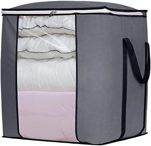 SLEEPING LAMB 120L Oversized Blanket Storage Bags Sturdy Fabric Clothes Storage Containers For King Comforter Bedding Pillow Sheet, Grey, 3 Packs 6 SLEEPING LAMB 120L Oversized Blanket Storage Bags Sturdy Fabric Clothes Storage Containers For King Comforter Bedding Pillow Sheet, Grey, 3 Packs - Image 6