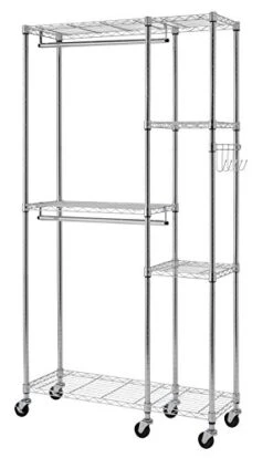 TRINITY EcoStorage Rolling Garment Rack With Shelves Hooks For Clothing Storage For Bedroom, Closet Organization, Entryway, And More, Chrome, 41” W X 14” D X 76” H