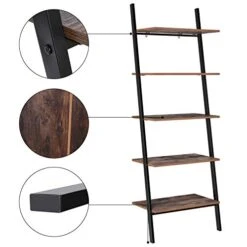 TINKLE WELL 5-Tier Bookshelf, Industrial Leaning Ladder Shelf, Wooden Storage Display Rack For Living Room, Bedroom, Office, Rustic Brown 16 TINKLE WELL 5-Tier Bookshelf, Industrial Leaning Ladder Shelf, Wooden Storage Display Rack For Living Room, Bedroom, Office, Rustic Brown -Songmics Furniture Shop 411lJSo0oqL