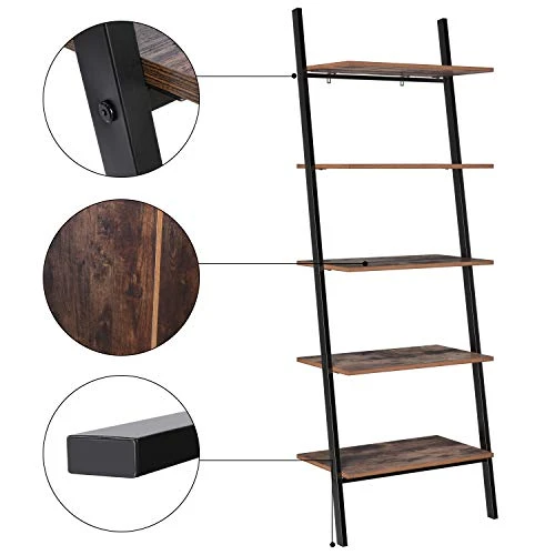 TINKLE WELL 5-Tier Bookshelf, Industrial Leaning Ladder Shelf, Wooden Storage Display Rack For Living Room, Bedroom, Office, Rustic Brown 6 TINKLE WELL 5-Tier Bookshelf, Industrial Leaning Ladder Shelf, Wooden Storage Display Rack For Living Room, Bedroom, Office, Rustic Brown - Image 6