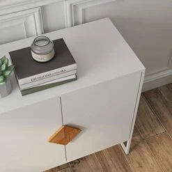 63 Inch Wide Buffet Kitchen Sideboard Storage Cabinet, Floor Cupboard With 4 Doors, Free Standing Accent Cabinet For Living Room, Solid Wood Square Handle Double Storage Sideboard, White -Songmics Furniture Shop 411pFiurRHL