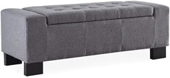 BELLEZE 50 Inch Storage Ottoman Bench, Upholstered Tufted Linen Fabric, Foam Padded Large Rectangular Footrest, Living Room Furniture - Arlington (Gray) -Songmics Furniture Shop 411ptKiJ8eL. AC