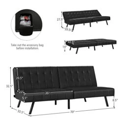 YTYZC Futon Sofa Bed PU Leather Convertible Folding Couch Sleeper Lounge Convenient Installation (Color : Black) 10 YTYZC Futon Sofa Bed PU Leather Convertible Folding Couch Sleeper Lounge Convenient Installation (Color : Black) -Songmics Furniture Shop 411qOa0iOVL