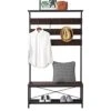 Entryway Coat Rack Bench, Modern Hall Tree With Storage Bench, Wood And Metal Hallway Bench With Coat Rack, 39x70 Inch Espresso