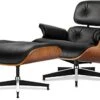 Mid Century Chaise Lounge Chair With Ottoman, 100% Full Grain Leather, Walnut, Modern Accent Chair Classic Design, Heavy Duty Base Support For Bedroom Indoor Set