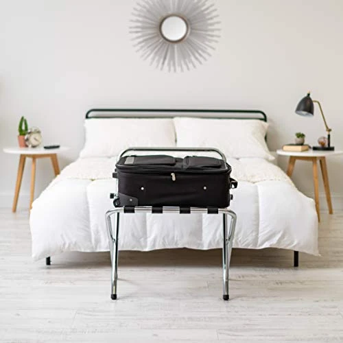 IRIS USA Steel Folding Foldable Luggage Rack Suitcase Stand Shelf With Support Bar, Space Saving For Guest Room, Bedroom, Hotel, Holds Up To 110 Lbs, Chrome Silver 2 IRIS USA Steel Folding Foldable Luggage Rack Suitcase Stand Shelf With Support Bar, Space Saving For Guest Room, Bedroom, Hotel, Holds Up To 110 Lbs, Chrome Silver - Image 2