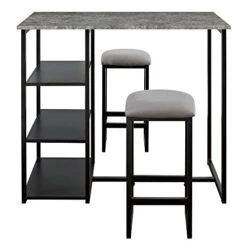 Dorel Living Farley 3-Piece Pub Set With Faux Concrete Top, Gray / Black