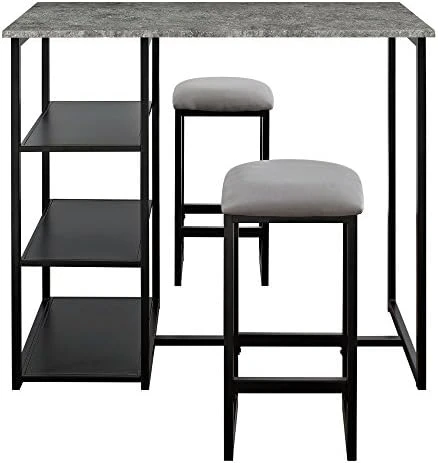 Dorel Living Farley 3-Piece Pub Set With Faux Concrete Top, Gray / Black 7 Dorel Living Farley 3-Piece Pub Set With Faux Concrete Top, Gray / Black - Image 7