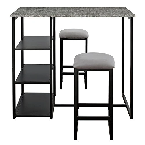 Dorel Living Farley 3-Piece Pub Set With Faux Concrete Top, Gray / Black 1 Dorel Living Farley 3-Piece Pub Set With Faux Concrete Top, Gray / Black