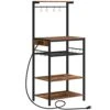 HOOBRO Bakers Rack With Power Outlet, 4-Tier Microwave Stand With Adjustable Wine Rack, Coffee Bar With 10 S-Shaped Hooks, For Kitchen, Living Room, Dinning Room, Rustic Brown BF60UHB01