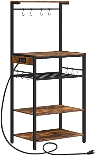 HOOBRO Bakers Rack With Power Outlet, 4-Tier Microwave Stand With Adjustable Wine Rack, Coffee Bar With 10 S-Shaped Hooks, For Kitchen, Living Room, Dinning Room, Rustic Brown BF60UHB01 8 HOOBRO Bakers Rack With Power Outlet, 4-Tier Microwave Stand With Adjustable Wine Rack, Coffee Bar With 10 S-Shaped Hooks, For Kitchen, Living Room, Dinning Room, Rustic Brown BF60UHB01 - Image 8