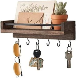 Mkono Key Holder For Wall, 9.5" X 3.5" X 2.5" Small Rustic Wood Floating Shelf With 6 Hooks Decorative Display Key Hanger For Living Room, Entryway, Bedroom, Bathroom,Office, Home Decor -Songmics Furniture Shop 41238uH0BS. AC