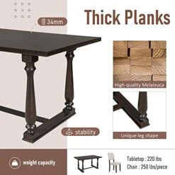 P PURLOVE 6 Piece Dining Table Set Vintage Style Solid Wood Legs Dining Table, Upholstered Bench And 4 Upholstered Chairs For Home Living Wooden Kitchen Table Set For 6 (Espresso And Beige) -Songmics Furniture Shop 412B6GZANpL