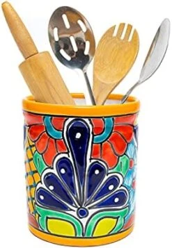 Enchanted Talavera Mexican Talavera Ceramic Large Utensil Holder Spatula Crock Kitchen Counter Organizer Mexican Pottery Utensils Tools Caddy Spoon Rest White Ceramic (Multi Color Large (7.5"H X 6"W) 12 Enchanted Talavera Mexican Talavera Ceramic Large Utensil Holder Spatula Crock Kitchen Counter Organizer Mexican Pottery Utensils Tools Caddy Spoon Rest White Ceramic (Multi Color Large (7.5"H X 6"W) -Songmics Furniture Shop 412D0HjRBNS. AC