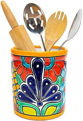 Enchanted Talavera Mexican Talavera Ceramic Large Utensil Holder Spatula Crock Kitchen Counter Organizer Mexican Pottery Utensils Tools Caddy Spoon Rest White Ceramic (Multi Color Large (7.5"H X 6"W) 6 Enchanted Talavera Mexican Talavera Ceramic Large Utensil Holder Spatula Crock Kitchen Counter Organizer Mexican Pottery Utensils Tools Caddy Spoon Rest White Ceramic (Multi Color Large (7.5"H X 6"W) - Image 6
