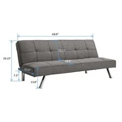 UMATRU Modern Convertible Folding Futon Sofa Bed With Stainless Leg, Linen Upholstered Sofa Bed With Metal Frame For Compact Living Space Apartment Dorm, Easy Assembly, Grey