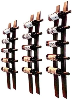 CBYJK Wall Mounted Wine Rack Wooden, Rustic Barrel Stave Wine Rack, Wooden Wine Bottle Holder Rack, Wood Wine Shelf, Imported Pine Wood And Metal - 6 Bottles 40x7.6inch