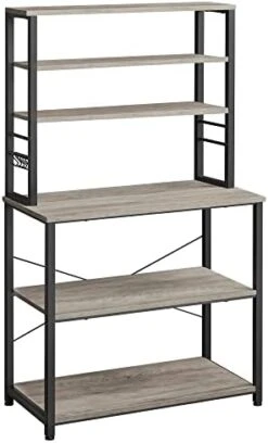 VASAGLE Baker's Rack, Microwave Oven Stand, Kitchen Tall Utility Storage Shelf, 6 Hooks And Metal Frame, Industrial, 15.7 X 31.5 X 65.7 Inches, Rustic Brown And Black UKKS019B01 -Songmics Furniture Shop 412JXYykmhL. AC