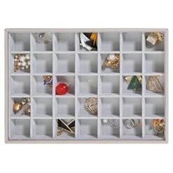 Vee Upgraded Stackable Jewelry Tray Organizer, 35 Grids High-Capacity Jewelry Storage Display Tray For Drawer, Earring Necklace Bracelet Ring Organizer (Grey)