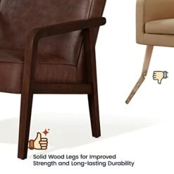 Yaheetech PU Leather Accent Chair, Mid-Century Modern Barrel Chair With Wooden Frame And Soft Thick Padded For Living Room Bedroom Home Office, Set Of 2, Dark Brown -Songmics Furniture Shop 412N8tRfjPL