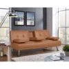 GANFANREN Faux Leather Futon Multifunctional Convertible Folding Bed Sofa With Cupholders Pillows