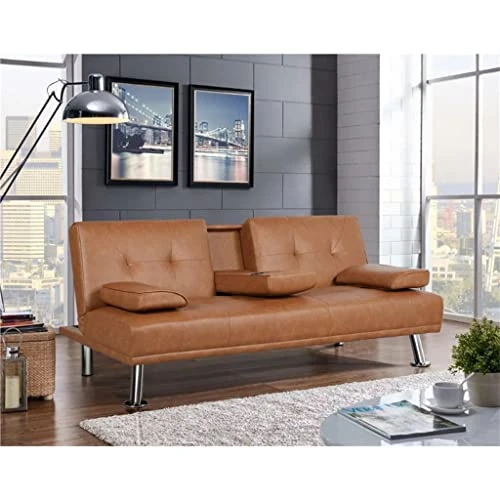 JAHH Faux Leather Futon Multifunctional Convertible Folding Bed Sofa With Cupholders Pillows 1 JAHH Faux Leather Futon Multifunctional Convertible Folding Bed Sofa With Cupholders Pillows
