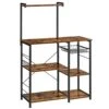 VASAGLE Baker's Rack, Microwave Stand, Kitchen Storage Rack With Wire Basket, 6 Hooks, And Shelves, For Spices, Pots, And Pans, Rustic Brown And Black UKKS35X