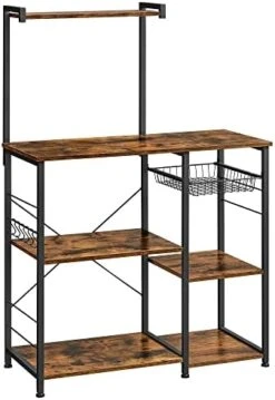 VASAGLE Baker's Rack, Microwave Stand, Kitchen Storage Rack With Wire Basket, 6 Hooks, And Shelves, For Spices, Pots, And Pans, Rustic Brown And Black UKKS35X 11 VASAGLE Baker's Rack, Microwave Stand, Kitchen Storage Rack With Wire Basket, 6 Hooks, And Shelves, For Spices, Pots, And Pans, Rustic Brown And Black UKKS35X -Songmics Furniture Shop 412PyZRL1NL. AC