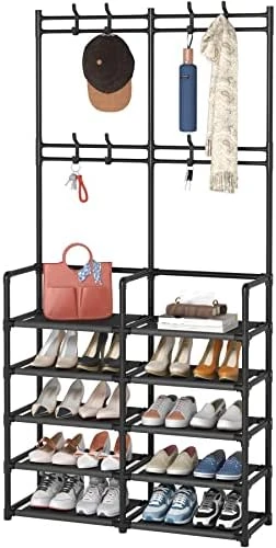 Laiensia 5-Tier Entryway Coat Rack, Coat And Shoe Rack, Entryway Bench Storage Organizer With 8 Hooks For Bedroom, Hallway, Office, Black 6 Laiensia 5-Tier Entryway Coat Rack, Coat And Shoe Rack, Entryway Bench Storage Organizer With 8 Hooks For Bedroom, Hallway, Office, Black - Image 6
