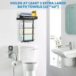 Towel Racks For Bathroom Wall Mounted With Shelf, Bathroom Towel Storage With 3 Hooks, Wall Towel Rack For Rolled Towels, Towel Holder For Bathroom Wall, Bathroom Shelves For Towels, Towel Organizer -Songmics Furniture Shop 412bf9crN1L