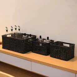 HOONEX Large Wicker Baskets For Storage, Woven Plastic Baskets For Organizing With Dual Handles, Baskets For Storage, Set Of 3, Black -Songmics Furniture Shop 412dzj7vmxL