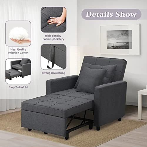 Saemoza Sofa Bed, Chair Bed Sleeper 3 In 1 Multi-Function Folding Ottoman Sleeper, Sleeper Chair, Adjustable Recliner, Sofa, Bed, Single Bed Chair With Modern Yarn-Dyed Fabric (Dark Gray) 4 Saemoza Sofa Bed, Chair Bed Sleeper 3 In 1 Multi-Function Folding Ottoman Sleeper, Sleeper Chair, Adjustable Recliner, Sofa, Bed, Single Bed Chair With Modern Yarn-Dyed Fabric (Dark Gray) - Image 4