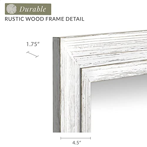 Barnyard Designs 24x32 Whitewashed Wood Farmhouse Wall Mirror, Wooden Large Rustic Wall Mirror, Bedroom Mirrors For Wall Decor, Decorative Wood Wall Mirror Living Room Or Bathroom Vanity, White 4 Barnyard Designs 24x32 Whitewashed Wood Farmhouse Wall Mirror, Wooden Large Rustic Wall Mirror, Bedroom Mirrors For Wall Decor, Decorative Wood Wall Mirror Living Room Or Bathroom Vanity, White - Image 4