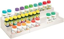 MDesign Plastic Expandable 3-Tier Shelf Rack Organizer - Storage For Bathroom Vanity, Cabinet, Cupboard, Drawer - Holds Medicine, Vitamins, Supplements, Cosmetics - Ligne Collection - White -Songmics Furniture Shop 412mGIRUxNL. AC