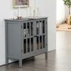 Tangkula Sideboard Buffet Storage Cabinet, Kitchen Storage Cabinet With 2 Glass Doors, Liquor Cabinet For Home Kitchen Dining Room, Cupboard Console Table, Curio Cabinet (Grey)