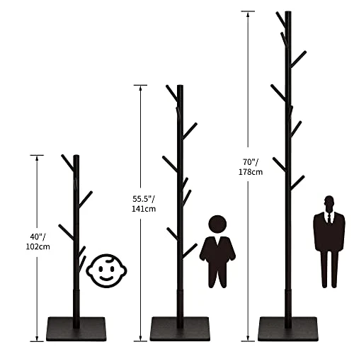 JOISCOPE Wooden Coat Rack Freestanding, Sturdy Coat Tree With 3 Adjustable Sizes, 8 Hooks And Easy To Assemble Coat Hanger For Coats, Hats, Scarves, Clothes And Handbags,Square(Black) 4 JOISCOPE Wooden Coat Rack Freestanding, Sturdy Coat Tree With 3 Adjustable Sizes, 8 Hooks And Easy To Assemble Coat Hanger For Coats, Hats, Scarves, Clothes And Handbags,Square(Black) - Image 4